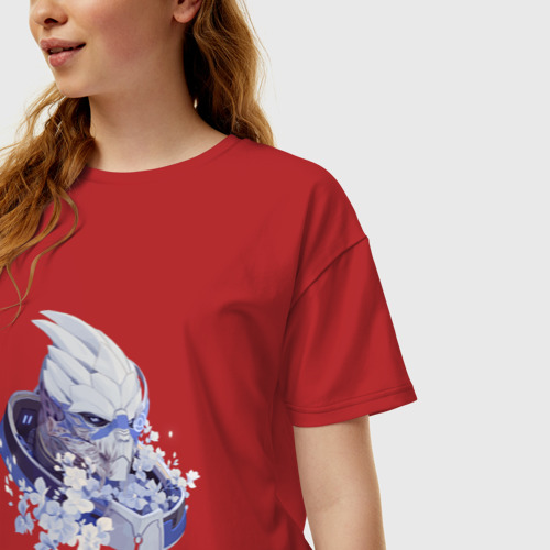 Женская футболка хлопок Oversize с принтом Гаррус в цветах, фото на моделе #1
