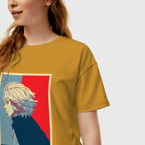 Женская футболка хлопок Oversize Токийские мстители, цвет горчичный - фото 3