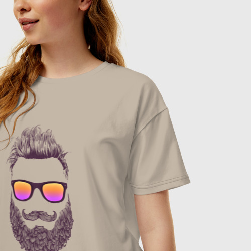 Женская футболка хлопок Oversize Барбер, цвет миндальный - фото 3