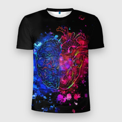Мужская футболка 3D Slim Сердце и мозг в неоне