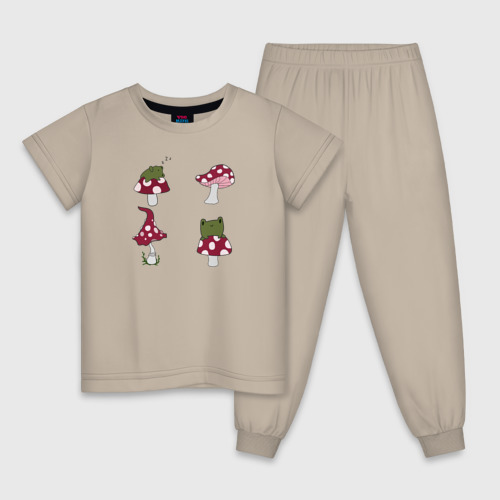 Детская пижама хлопок Грибочки, цвет миндальный