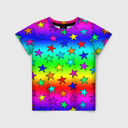 Детская футболка с принтом Радужные звезды, вид спереди №1