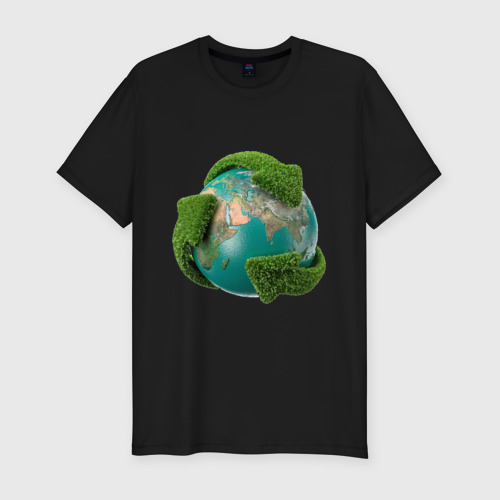 Мужская футболка хлопок Slim Чистая планета, цвет черный