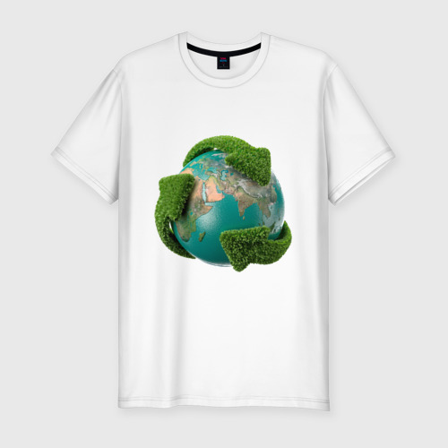 Мужская приталенная футболка из хлопка с принтом Чистая планета, вид спереди №1