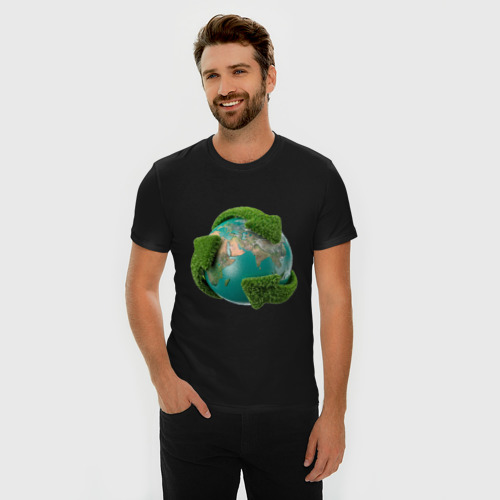 Мужская футболка хлопок Slim Чистая планета, цвет черный - фото 3