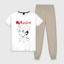 Женская пижама с белой футболкой хлопок Тифую Мацуно Токийские мстители