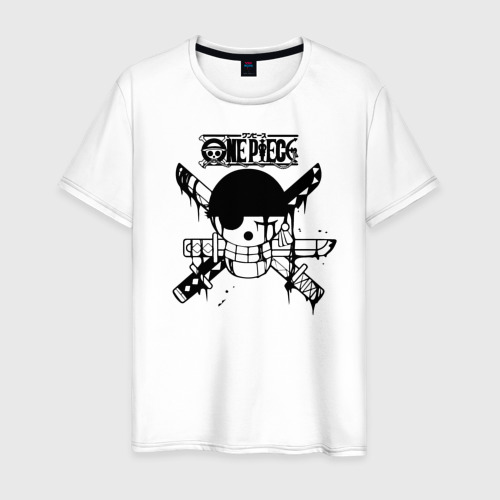 Мужская футболка хлопок Веселый Роджер Зоро One Piece, цвет белый