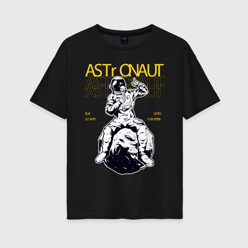 Женская футболка хлопок Oversize с принтом Космонавт сидит на луне, вид спереди #2