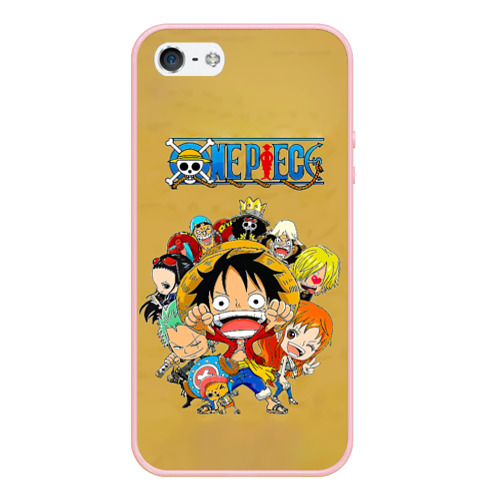 Чехол для iPhone 5/5S матовый Персонажи One Piece. Большой куш, цвет светло-розовый