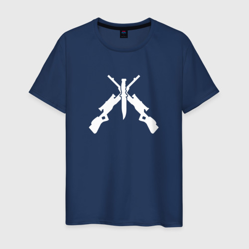 Мужская футболка из хлопка с принтом Винтовка и нож, вид спереди №1