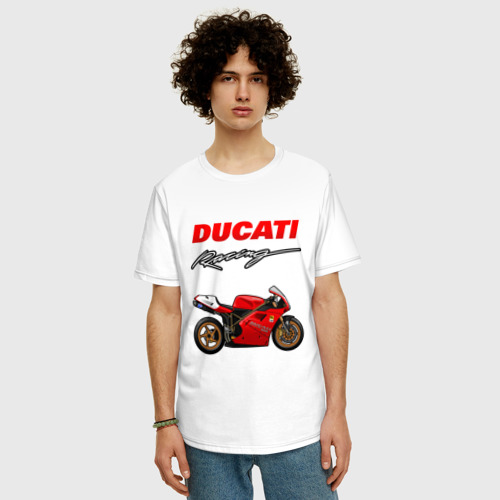 Мужская футболка хлопок Oversize Ducati Дукати motosport, цвет белый - фото 3