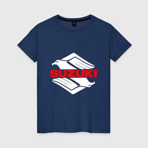 Женская футболка хлопок Suzuki Сузуки мотоспорт, цвет темно-синий