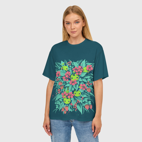 Женская футболка oversize 3D SV flowers, цвет 3D печать - фото 3