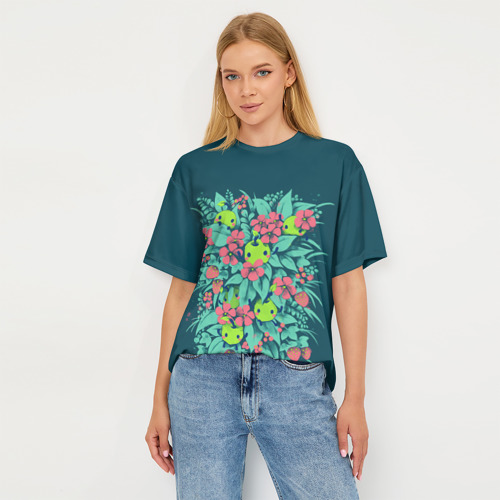 Женская футболка oversize 3D SV flowers, цвет 3D печать - фото 5