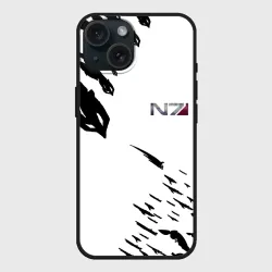 Чехол силиконовый для Apple iPhone 15 матовый Mass Effect N7 белый