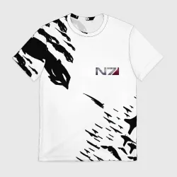 Мужская футболка 3D Mass Effect N7 белый