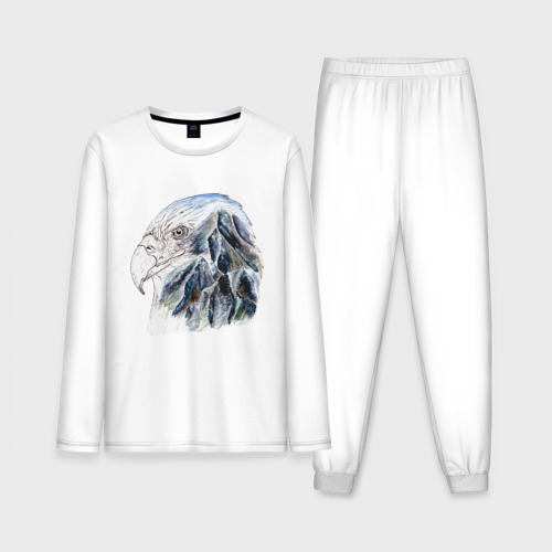 Мужская пижама с лонгсливом хлопок Орел и горы, цвет белый