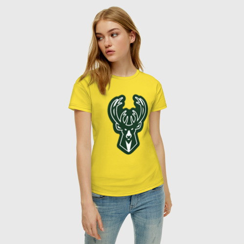 Женская футболка хлопок с принтом Bucks, фото на моделе #1
