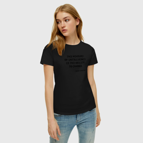 Женская футболка хлопок с принтом The measure of intelligence, фото на моделе #1