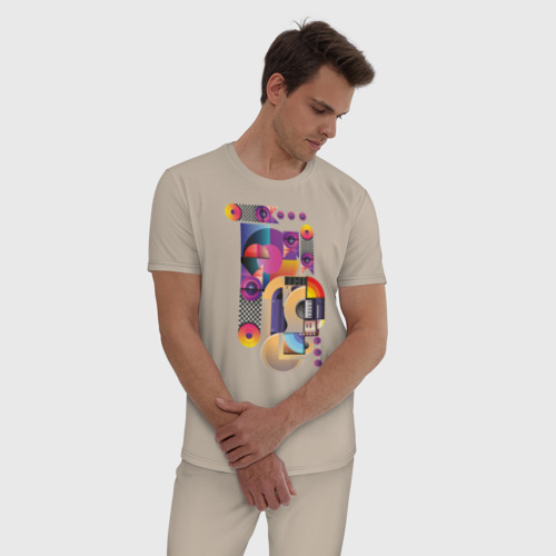 Мужская пижама хлопок Музыка, цвет миндальный - фото 3