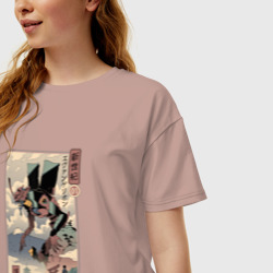 Женская футболка хлопок Oversize Евангелион древняя гравюра - фото 2
