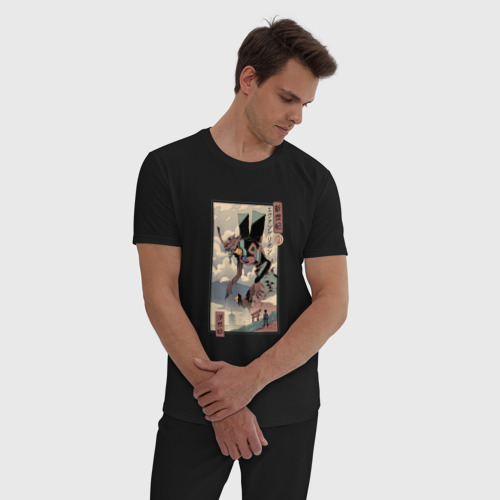 Мужская пижама хлопок Евангелион древняя гравюра, цвет черный - фото 3