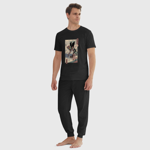 Мужская пижама хлопок Евангелион древняя гравюра, цвет черный - фото 5