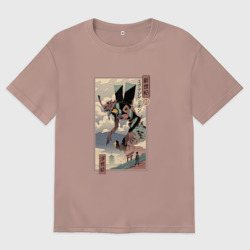 Женская футболка хлопок Oversize Евангелион древняя гравюра