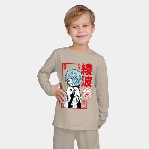 Детская пижама с лонгсливом хлопок с принтом Рей Аянами EVA-00, фото на моделе #1