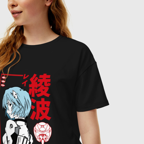 Женская футболка хлопок Oversize Рей Аянами EVA-00, цвет черный - фото 3
