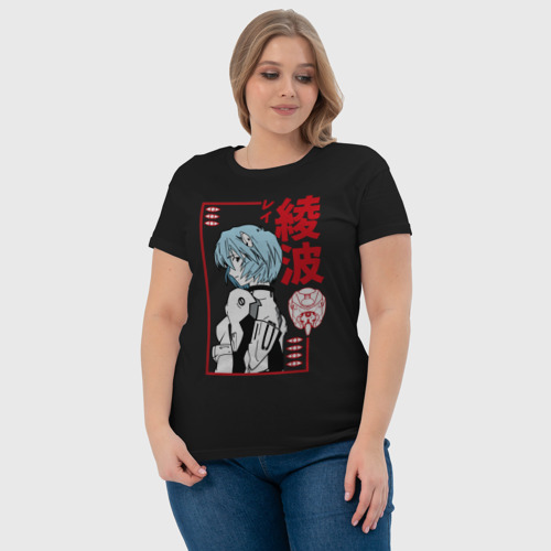 Женская футболка хлопок Рей Аянами EVA-00, цвет черный - фото 6