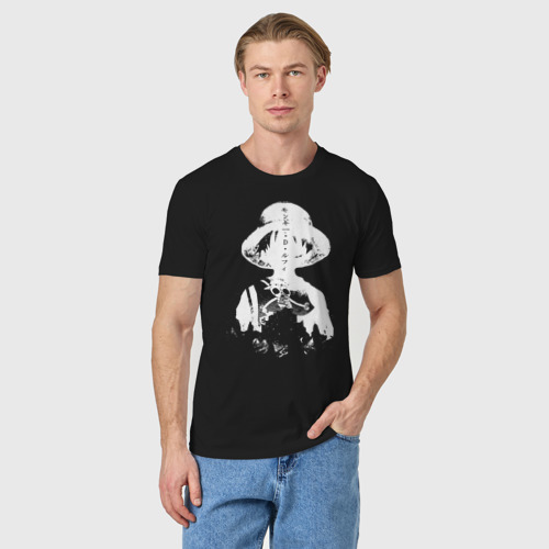 Мужская футболка хлопок с принтом One Piece иероглифы Луффи, фото на моделе #1