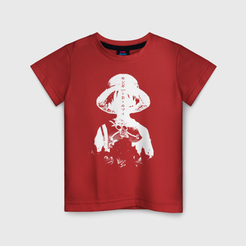 Детская футболка хлопок с принтом One Piece иероглифы Луффи, вид спереди #2