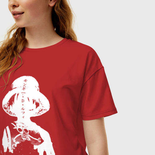 Женская футболка хлопок Oversize с принтом One Piece иероглифы Луффи, фото на моделе #1