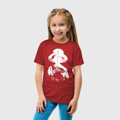 Детская футболка хлопок с принтом One Piece иероглифы Луффи, вид сбоку #3