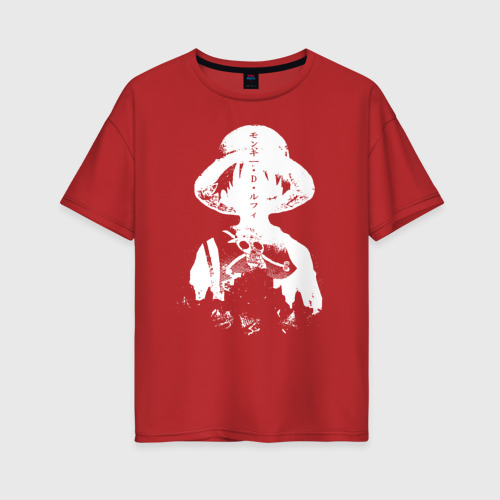 Женская футболка хлопок Oversize с принтом One Piece иероглифы Луффи, вид спереди #2
