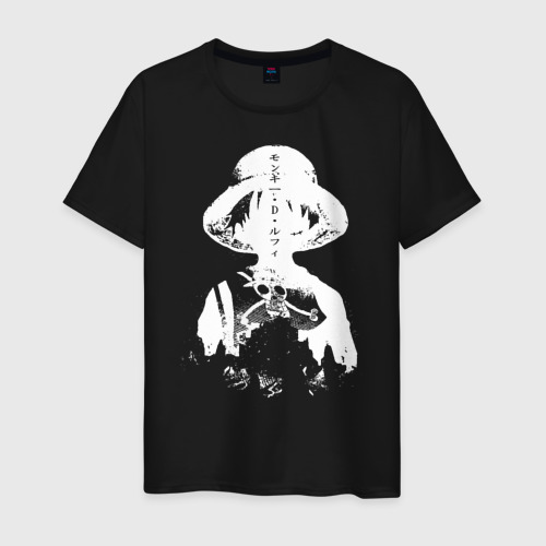 Мужская футболка хлопок с принтом One Piece иероглифы Луффи, вид спереди #2