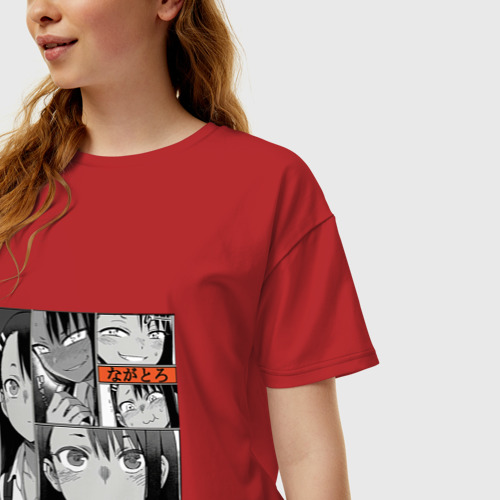 Женская футболка хлопок Oversize Фрейм Манги Нагаторо, цвет красный - фото 3