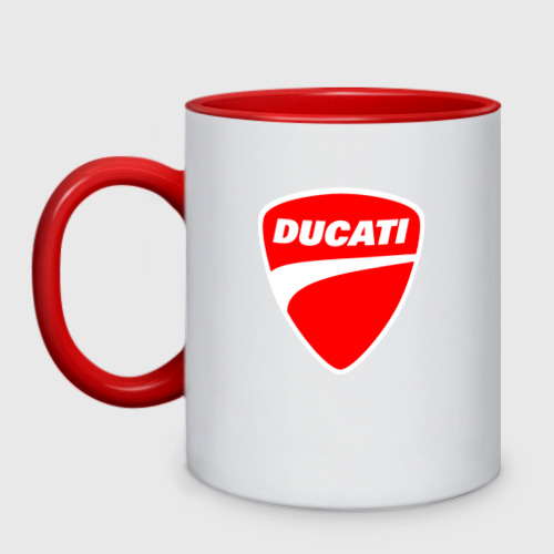 Кружка двухцветная Ducati Дукати эмблема, цвет белый + красный