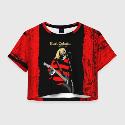 Женская футболка Crop-top 3D Курт Кобейн Нирвана лого +спина, цвет 3D печать