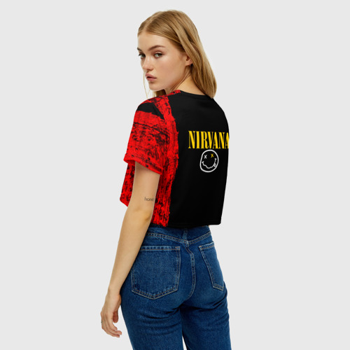 Женская футболка Crop-top 3D Курт Кобейн Нирвана лого +спина, цвет 3D печать - фото 5