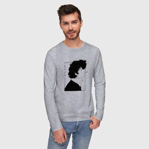 Мужской лонгслив хлопок с принтом Спайк, фото на моделе #1