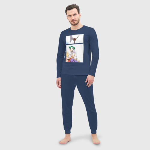 Мужская пижама с лонгсливом хлопок Аниме дневник поездки за покупками, цвет темно-синий - фото 3