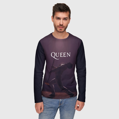 Мужской лонгслив 3D с принтом Freddie Mercury | Queen (Z), фото на моделе #1