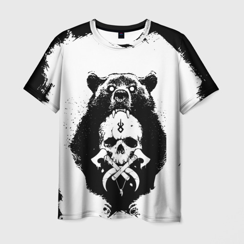 Мужская футболка с принтом Медведь С черепом, вид спереди №1