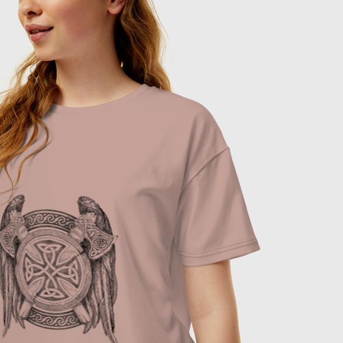 Женская футболка хлопок Oversize Викинги Vigings Топор и щит, цвет пыльно-розовый - фото 3