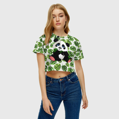 Женская футболка Crop-top 3D Милая Панда Летняя, цвет 3D печать - фото 3