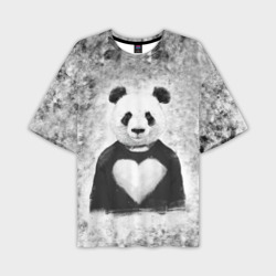 Мужская футболка oversize 3D Панда Любовь Сердце Меланж