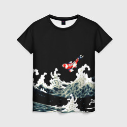 Женская футболка 3D Карп Кои Волна Япония Рыба