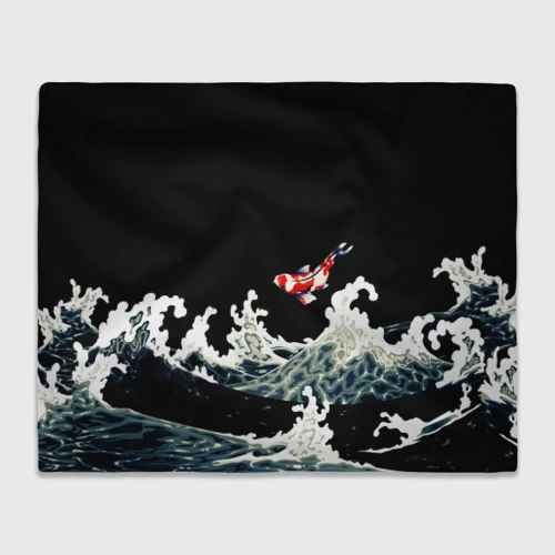 Плед 3D с принтом Карп Кои Волна Япония Рыба, вид спереди #2